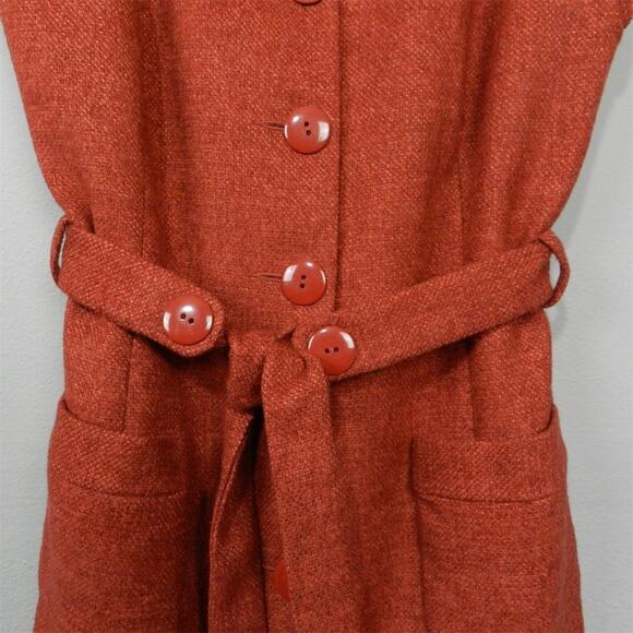 Anthropologie Tabitha Blustery Days Vest Size 6 Rust Orange Tweed Belted Jacket - Picture 5 of 15